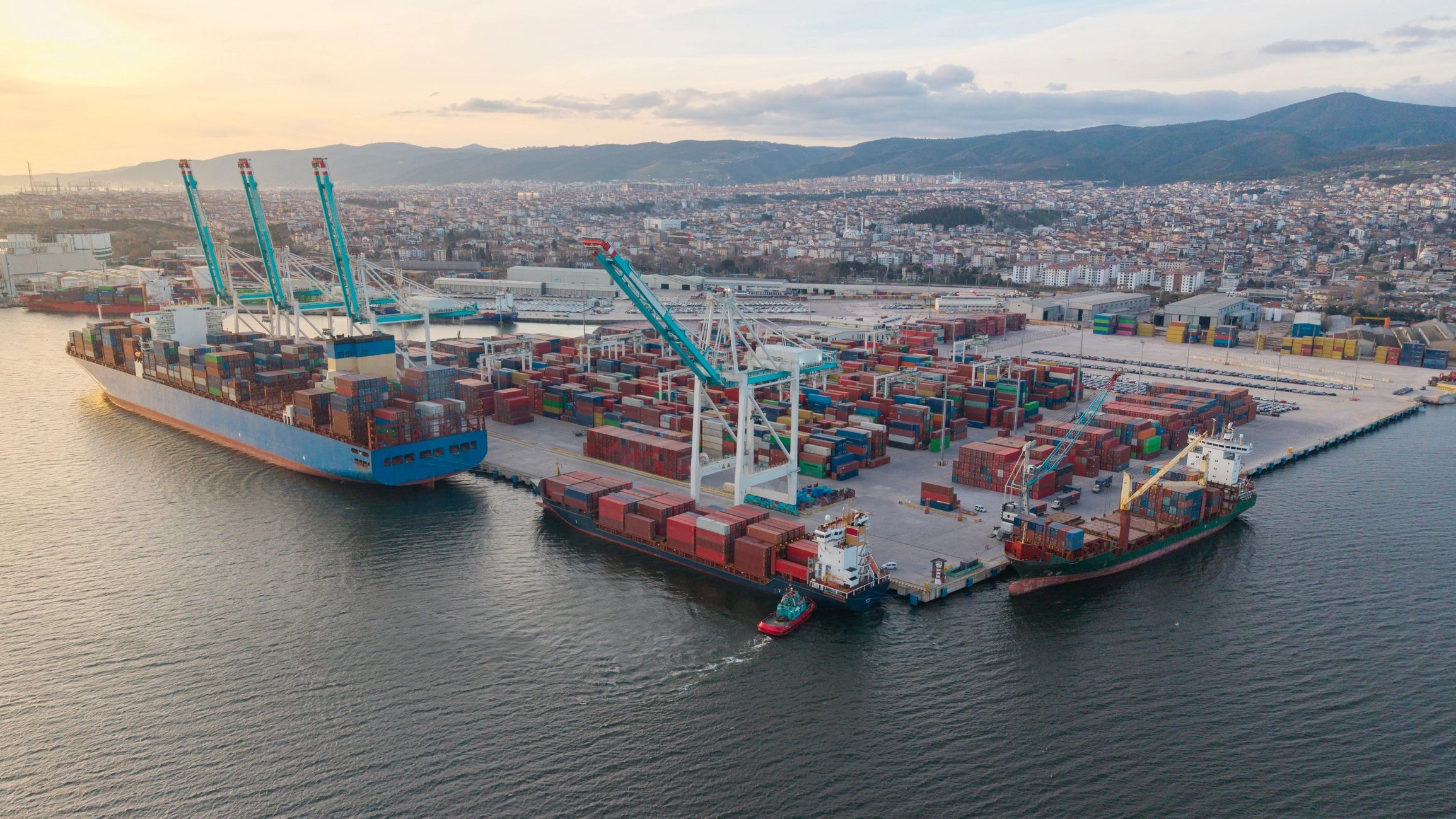 Container ship at port loading cargo for global trade